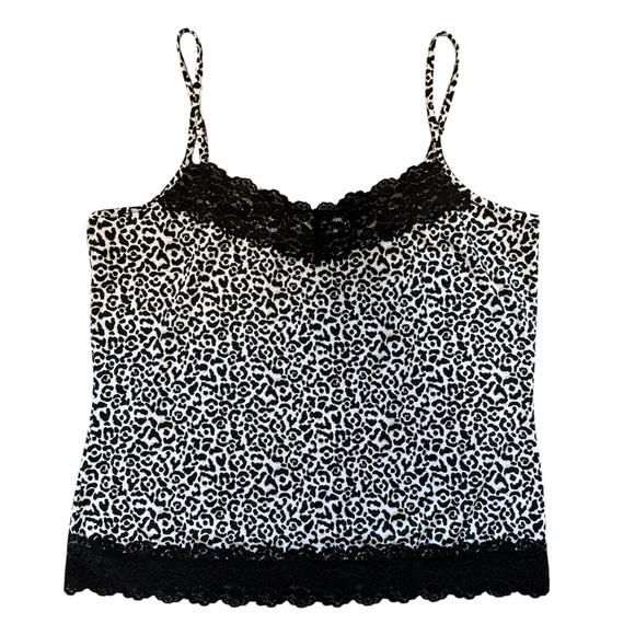 Cato Tops - Womens VTG Y2K Tank Top Cami XL Coquette Lace Leopard White Black Fitted Preppy